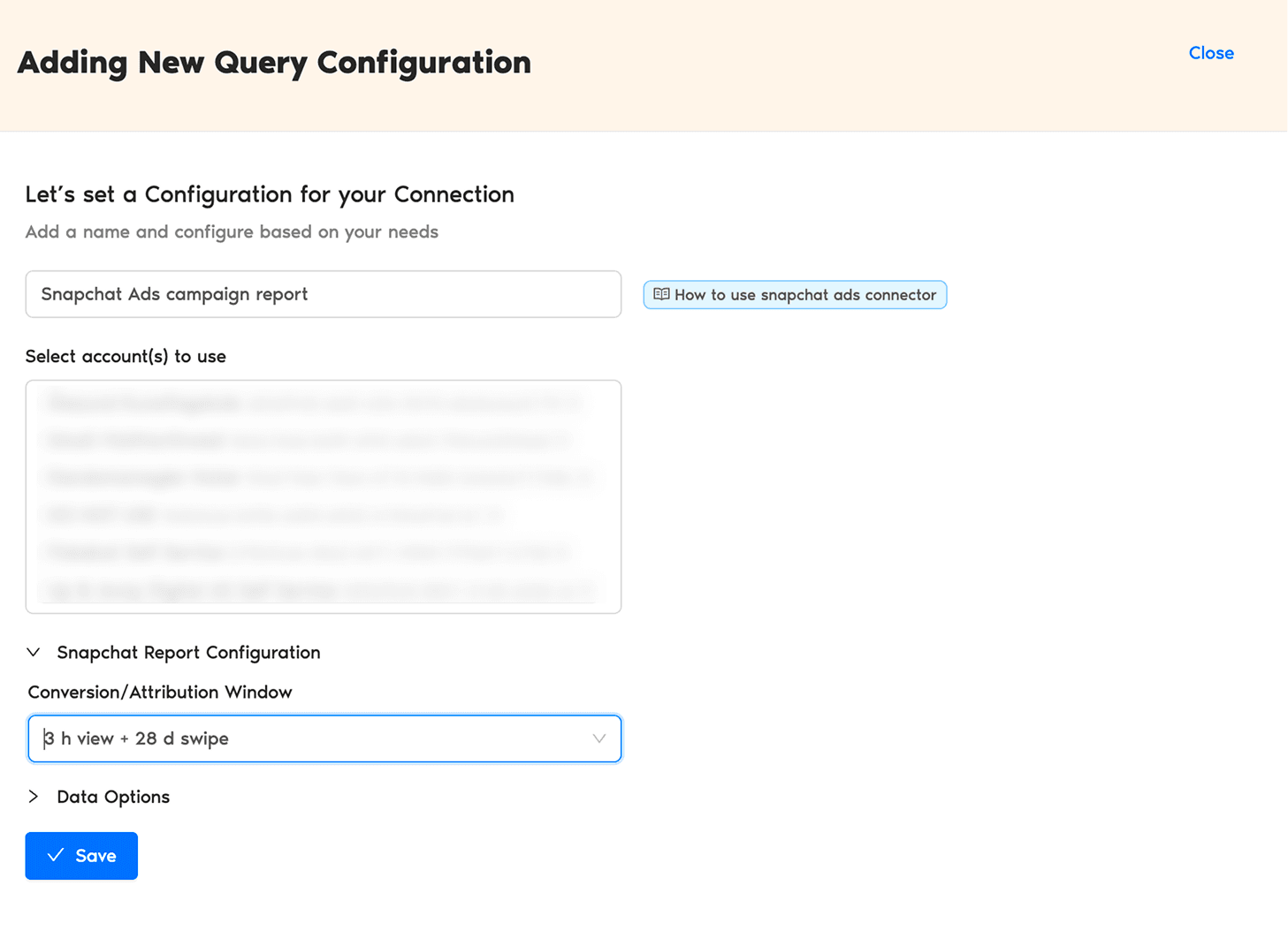 Select the required Snapchat Ads accounts to track performance