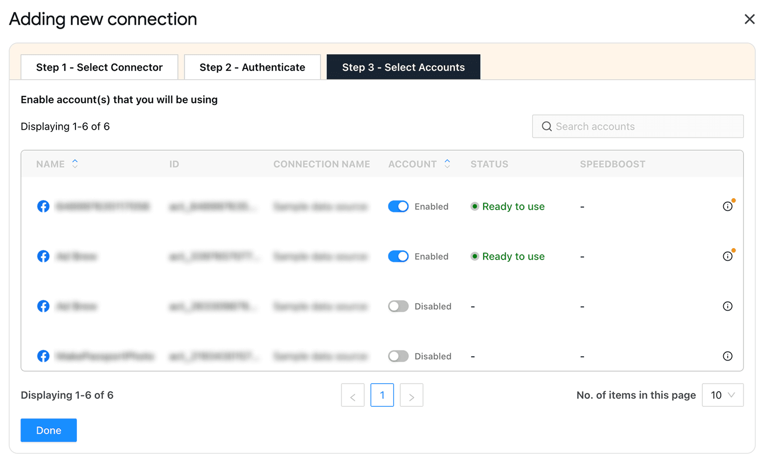 Select your Facebook Ads account to measure campaign performance