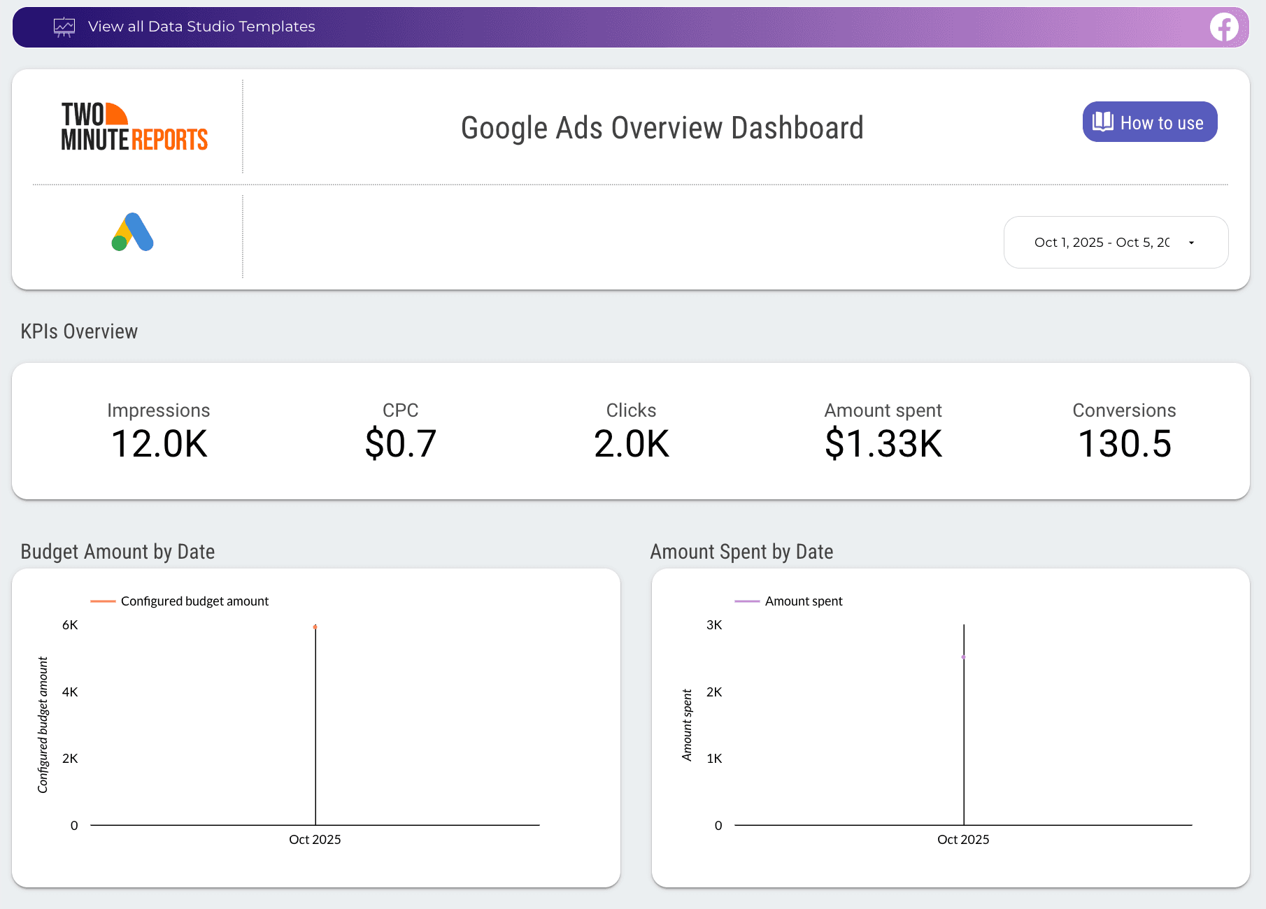 A snapshot of Google ads overview dashboard