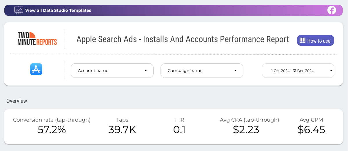 Apple Search Ads - Installs And Accounts Performance Report