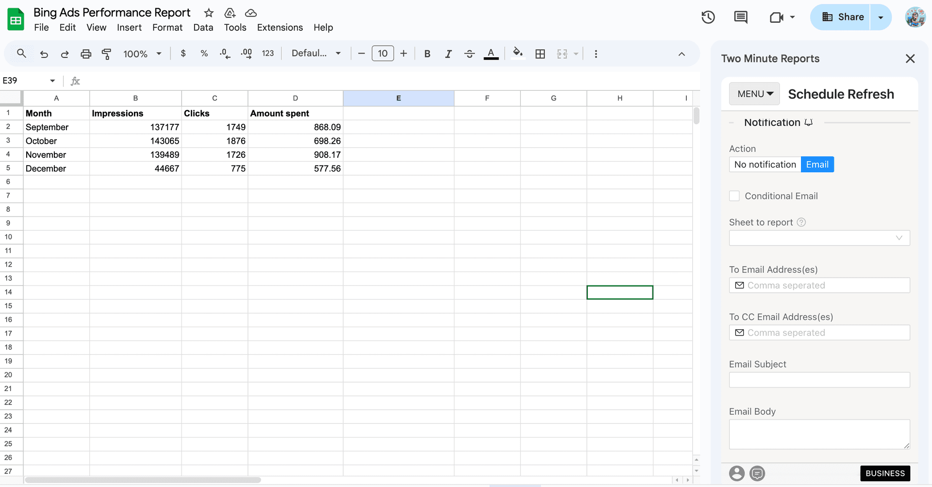 Send updated Bing Ads reports to custom client(s) via email