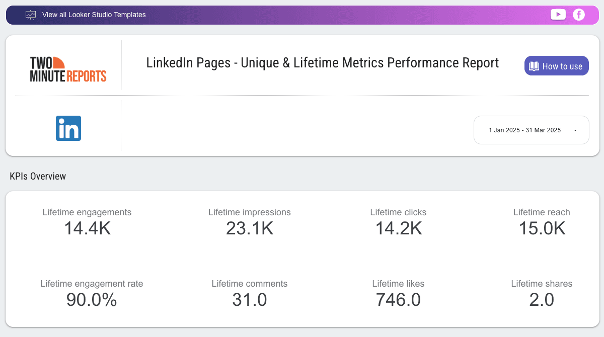 LinkedIn Pages - Unique & Lifetime Metrics Performance Report