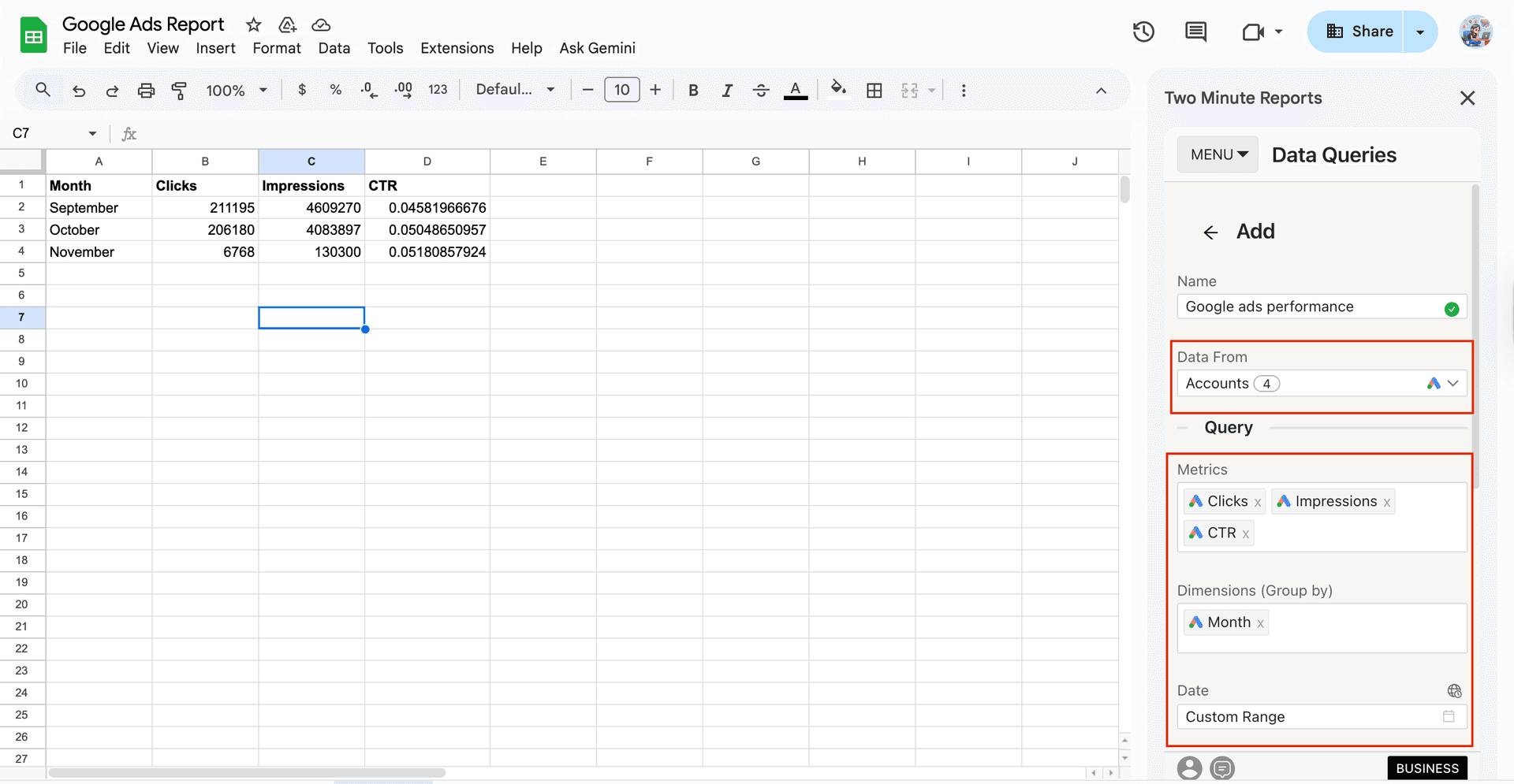 Google Ads campaign performance report