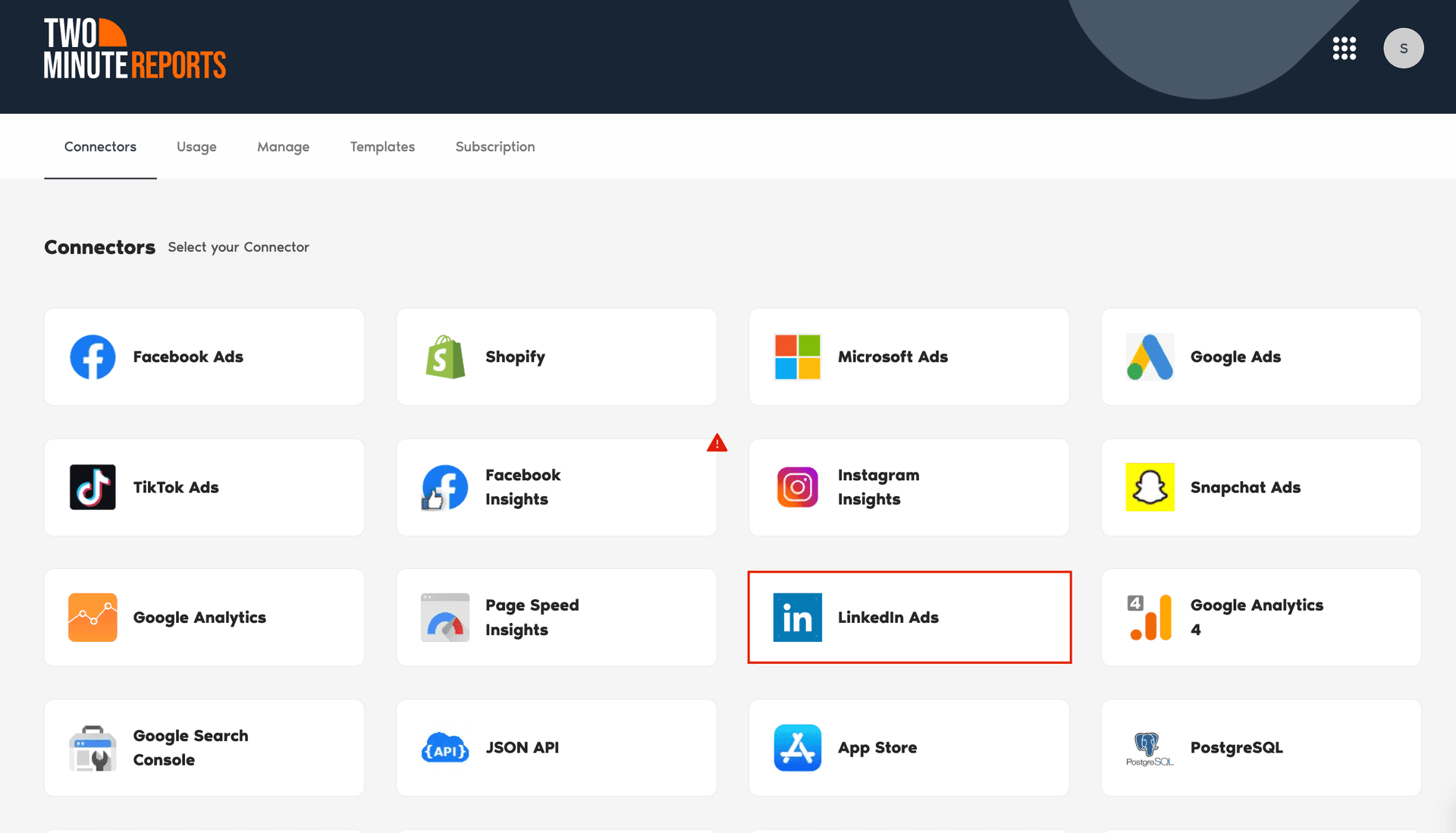 Select LinkedIn Ads Connector to connect with Looker Studio