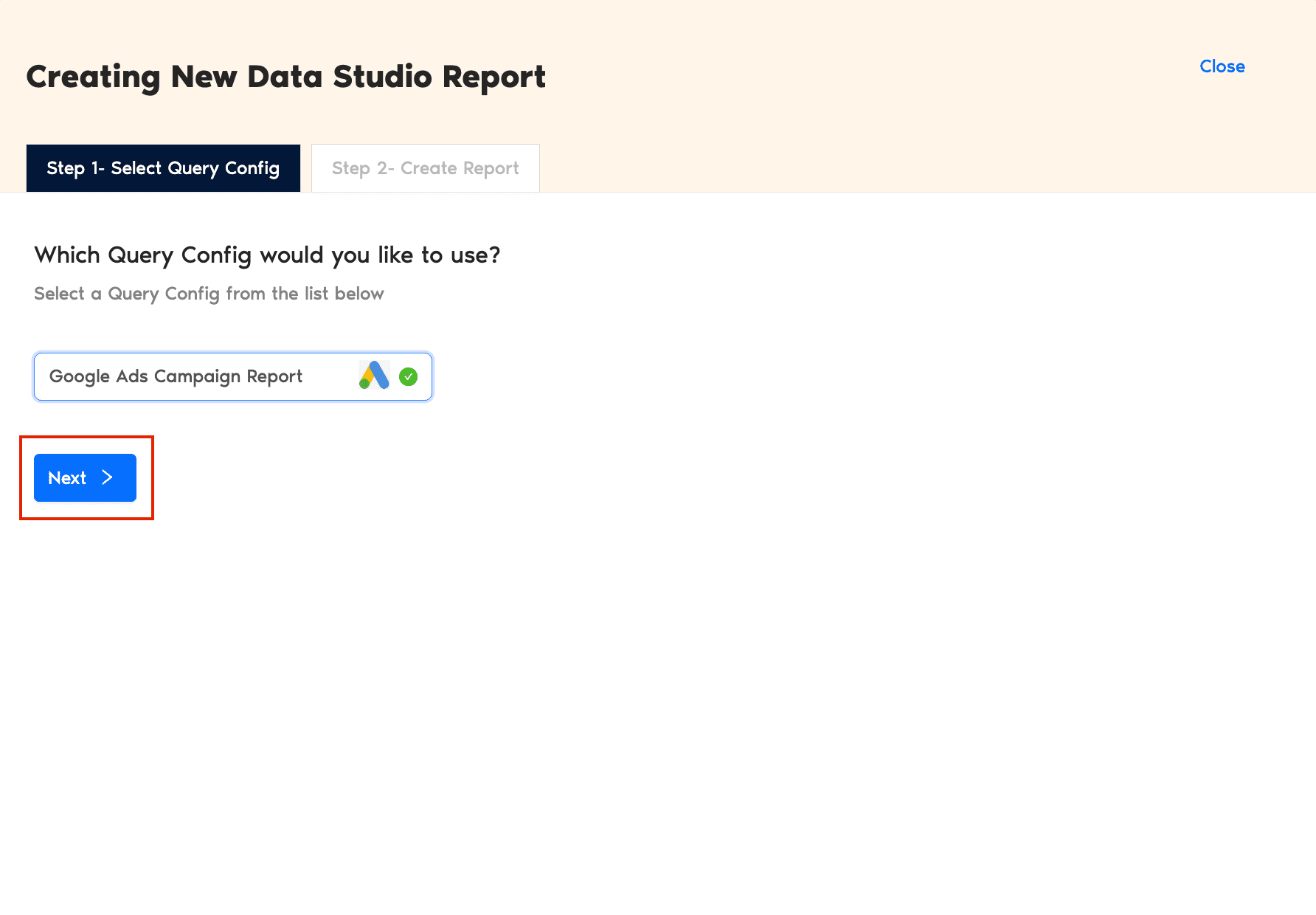 Select the Google Ads Query configuration
