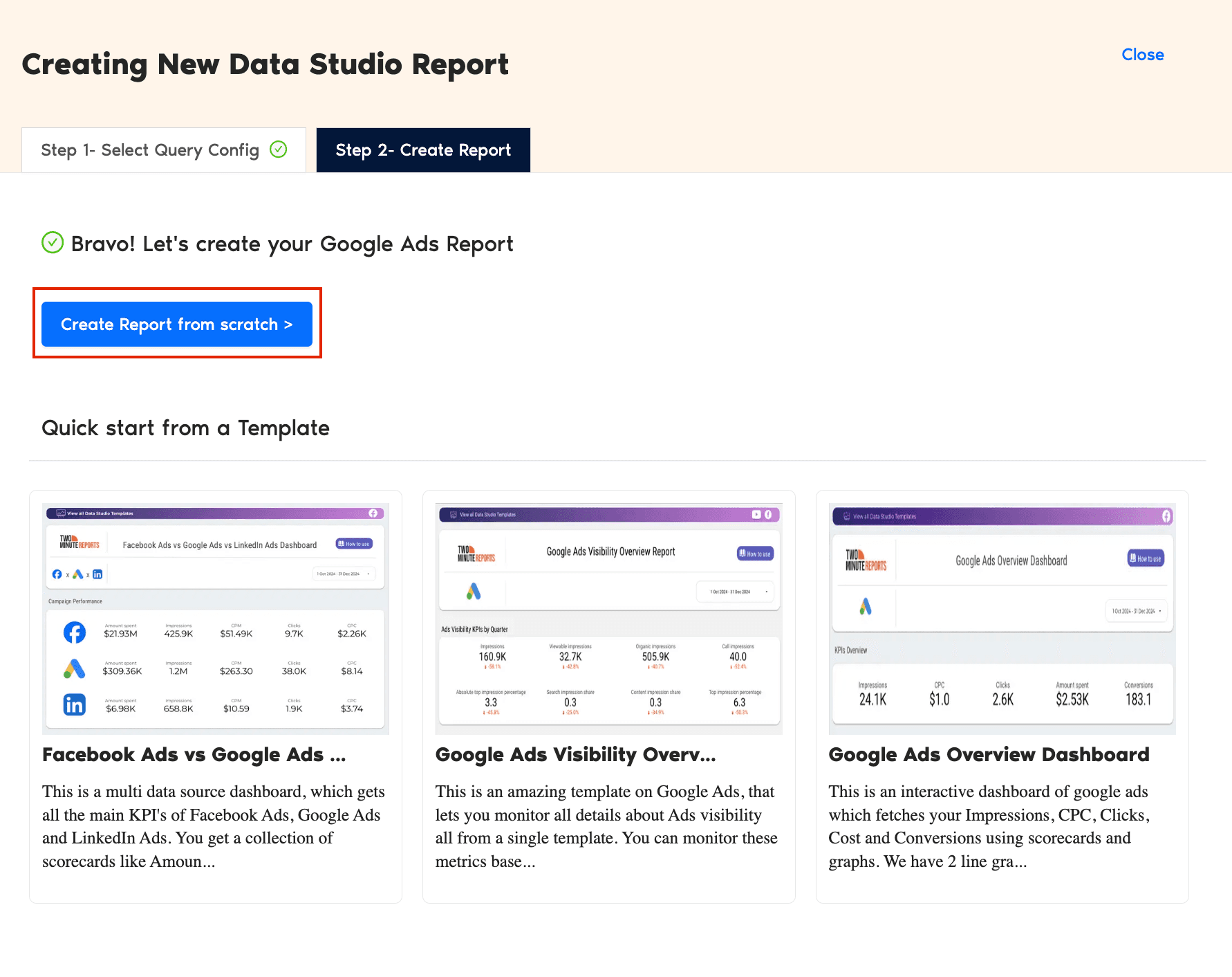 Create Google Ads report in Looker Studio